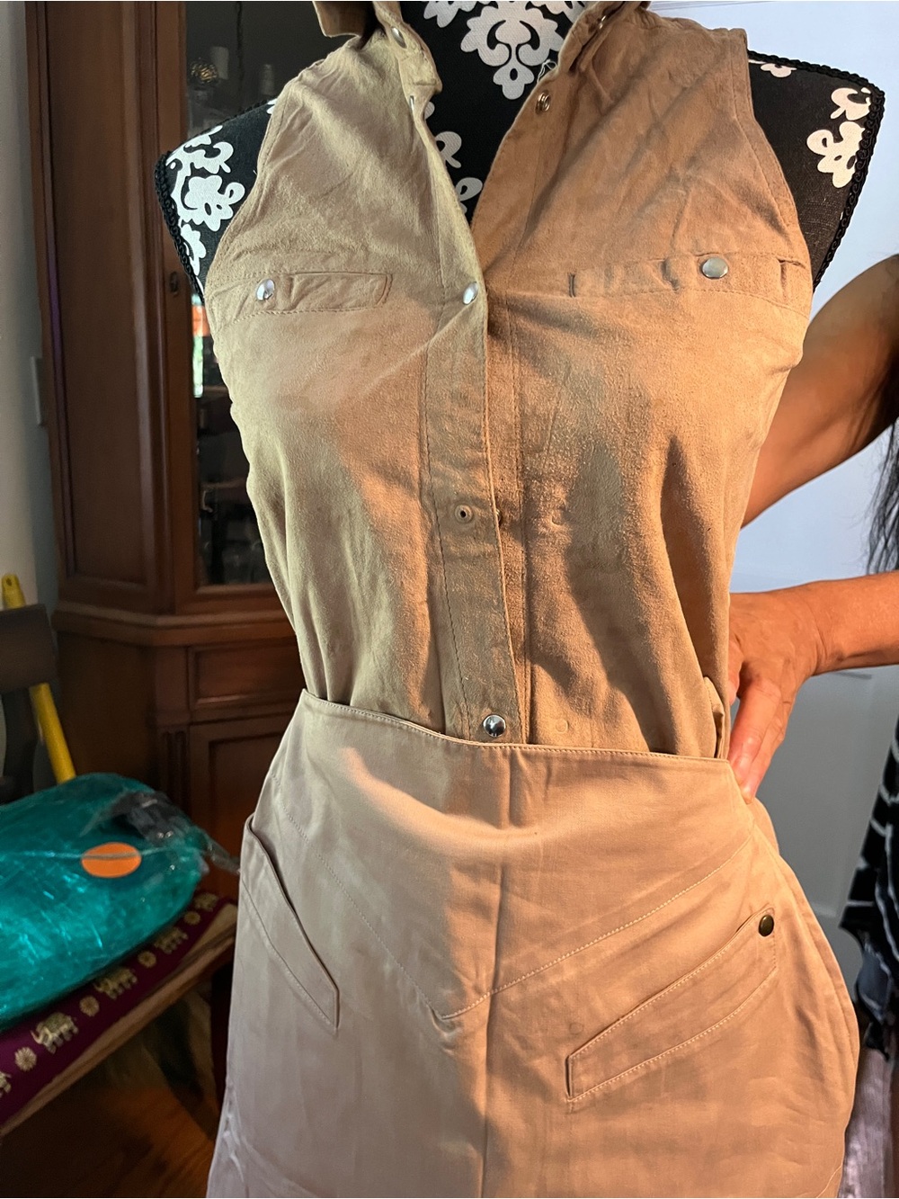 Rare Vintage Thierry Mugler Runway 2-Piece Tan Suede Set Gold Cutout Arc 6073